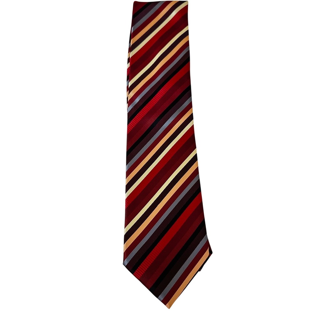 Chereskin Men's Striped Necktie Burgundy Red Black Grey Tan Hand Made Polyester